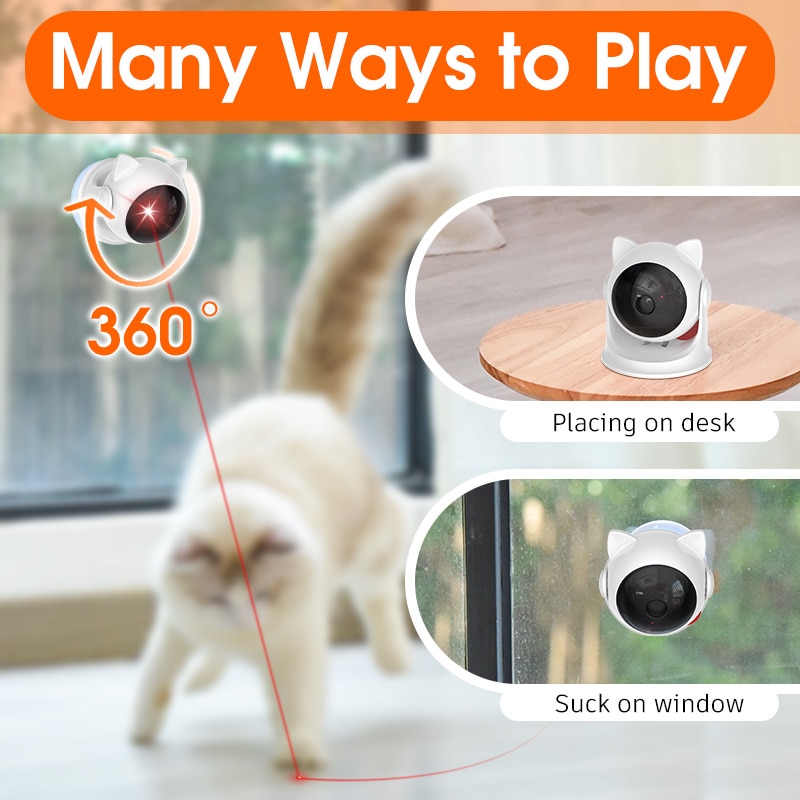 Smart Cat Toy com Luz LED, Tipo-C, Recarregável, 360 °, Auto